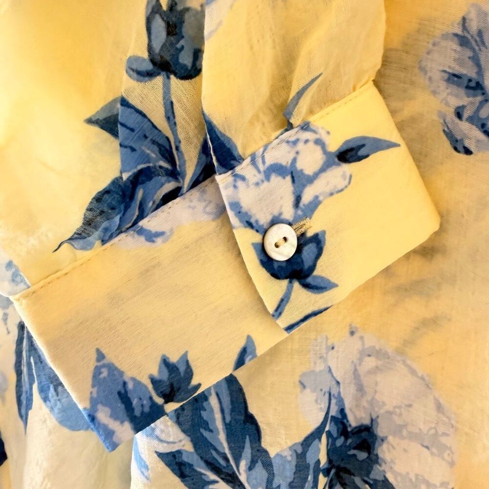 CeCe Floral Button Down Yelllow Blue Toile Pattern Sz L # 2614 - Picture 8 of 13